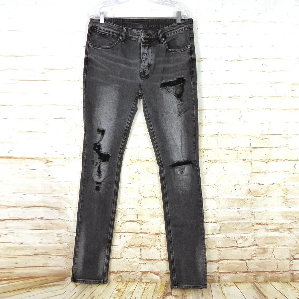 Ksubi Mens 34X32 Van Winkle Hazlow Angst Trashed Jeans Black Button Fly Grunge